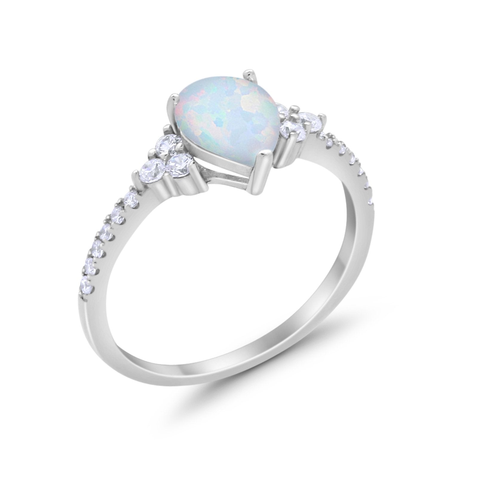 Teardrop Pear Wedding Ring Lab Created White Opal 925 Sterling Silver