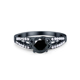 Celtic Art Deco Wedding Ring Round Black Tone, Simulated Black CZ 925 Sterling Silver