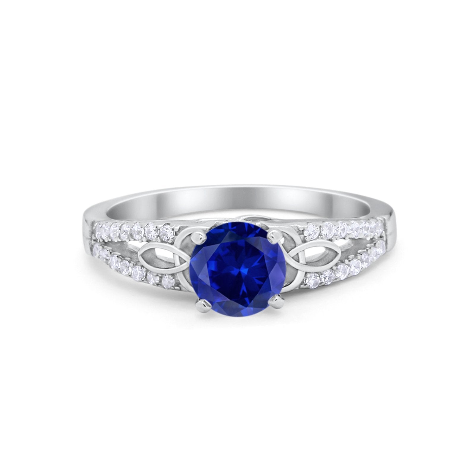 Celtic Art Deco Wedding Ring Round Simulated Blue Sapphire CZ 925 Sterling Silver