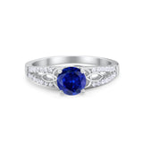 Celtic Art Deco Wedding Ring Round Simulated Blue Sapphire CZ 925 Sterling Silver
