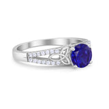 Celtic Art Deco Wedding Ring Round Simulated Blue Sapphire CZ 925 Sterling Silver