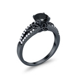 Celtic Art Deco Wedding Ring Round Black Tone, Simulated Black CZ 925 Sterling Silver