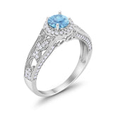 Vintage Style Halo Wedding Ring Simulated Aquamarine CZ 925 Sterling Silver