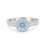 Vintage Style Halo Wedding Ring Simulated Aquamarine CZ 925 Sterling Silver