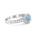 Vintage Style Halo Wedding Ring Simulated Aquamarine CZ 925 Sterling Silver