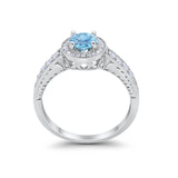 Vintage Style Halo Wedding Ring Simulated Aquamarine CZ 925 Sterling Silver