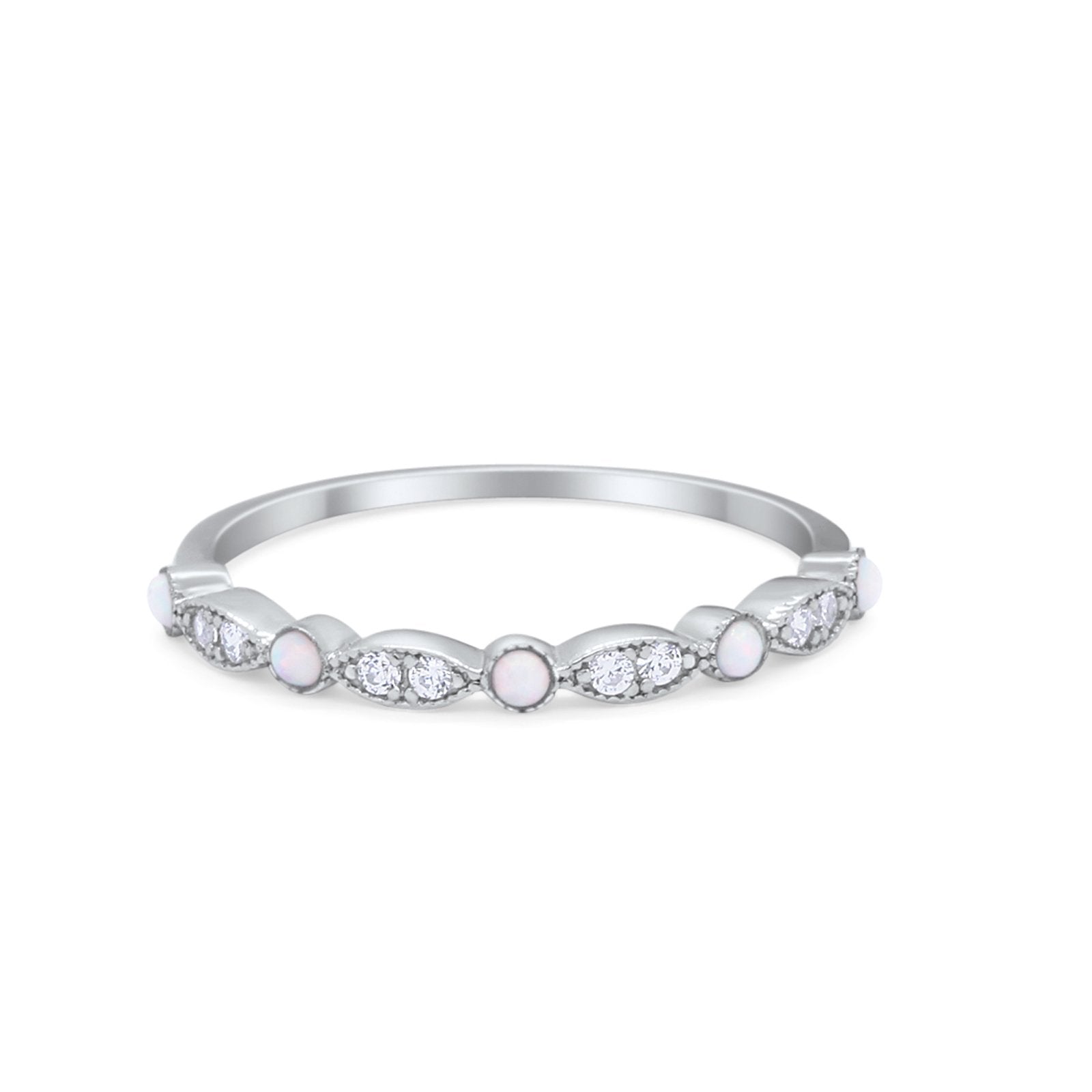 Art Deco Wedding Eternity Ring Lab Created White Opal 925 Sterling Silver