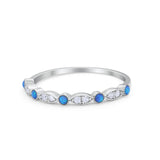 Art Deco Wedding Eternity Ring Lab Created Blue Opal 925 Sterling Silver