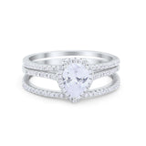 Teardrop Pear Wedding Three Piece Ring Simulated Cubic Zirconia 925 Sterling Silver
