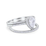 Teardrop Pear Wedding Three Piece Ring Simulated Cubic Zirconia 925 Sterling Silver