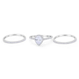 Teardrop Pear Wedding Three Piece Ring Simulated Cubic Zirconia 925 Sterling Silver