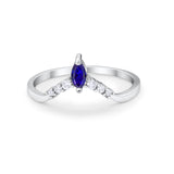 Art Deco Wedding Ring Chevron Midi Band Marquise Simulated Blue Sapphire CZ 925 Sterling Silver