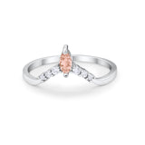 Art Deco Wedding Ring Chevron Midi Band Marquise Simulated Morganite CZ 925 Sterling Silver