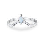Art Deco Wedding Ring Chevron Midi Band Marquise Lab Created White Opal 925 Sterling Silver