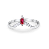 Art Deco Wedding Ring Chevron Midi Band Marquise Simulated Ruby CZ 925 Sterling Silver