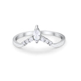 Art Deco Wedding Ring Chevron Midi Band Marquise Simulated Cubic Zirconia 925 Sterling Silver