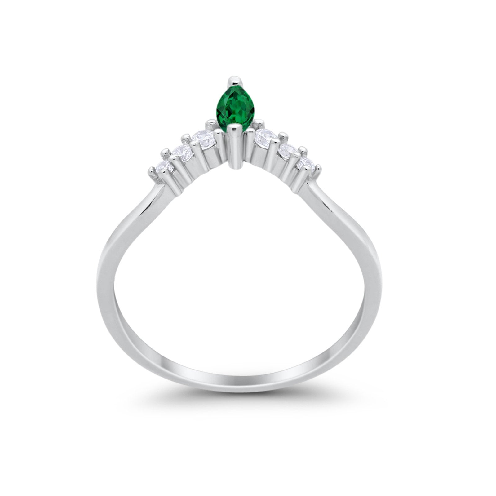 Art Deco Wedding Ring Chevron Midi Band Marquise Simulated Green Emerald CZ 925 Sterling Silver