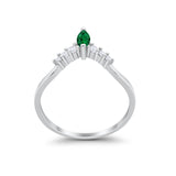 Art Deco Wedding Ring Chevron Midi Band Marquise Simulated Green Emerald CZ 925 Sterling Silver