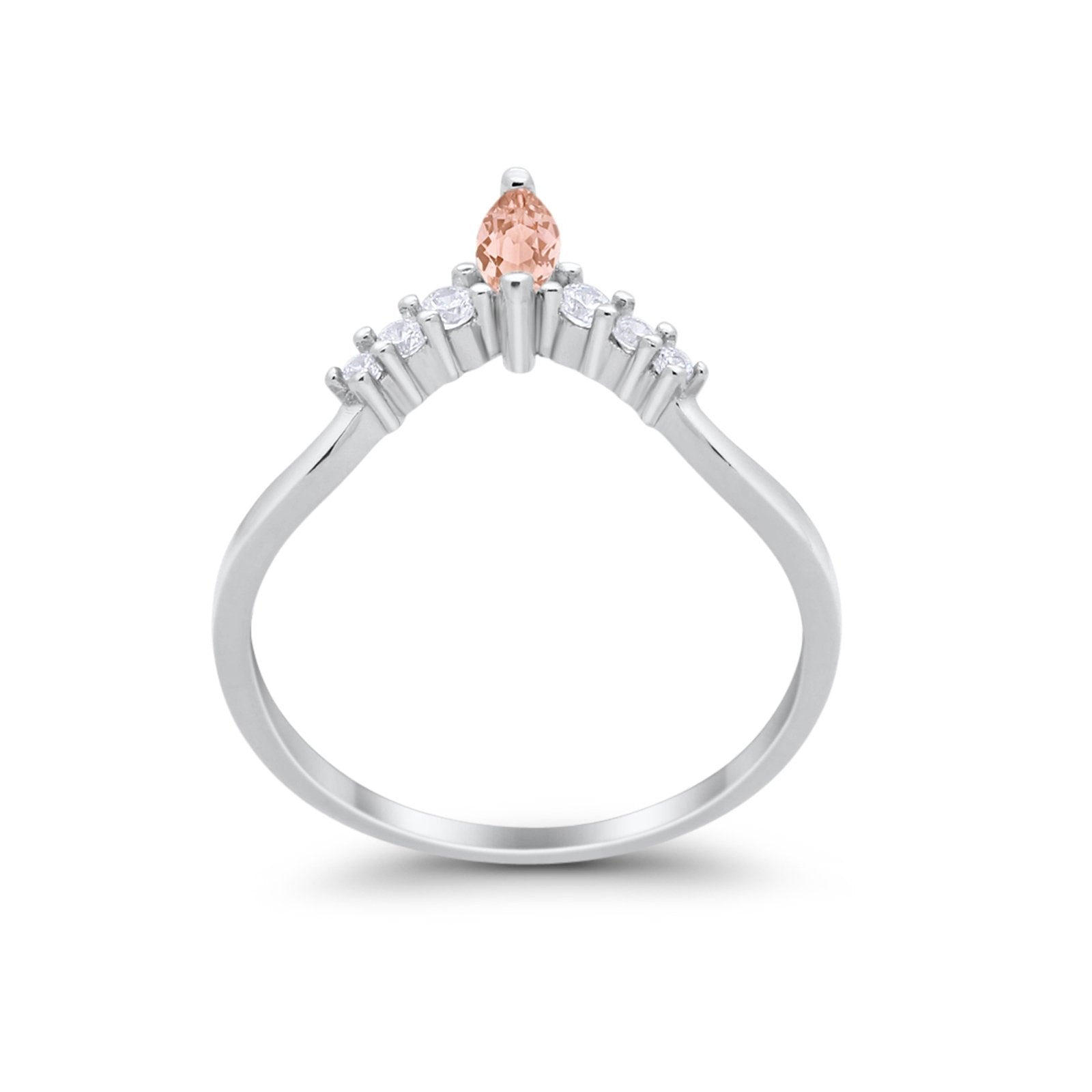 Art Deco Wedding Ring Chevron Midi Band Marquise Simulated Morganite CZ 925 Sterling Silver