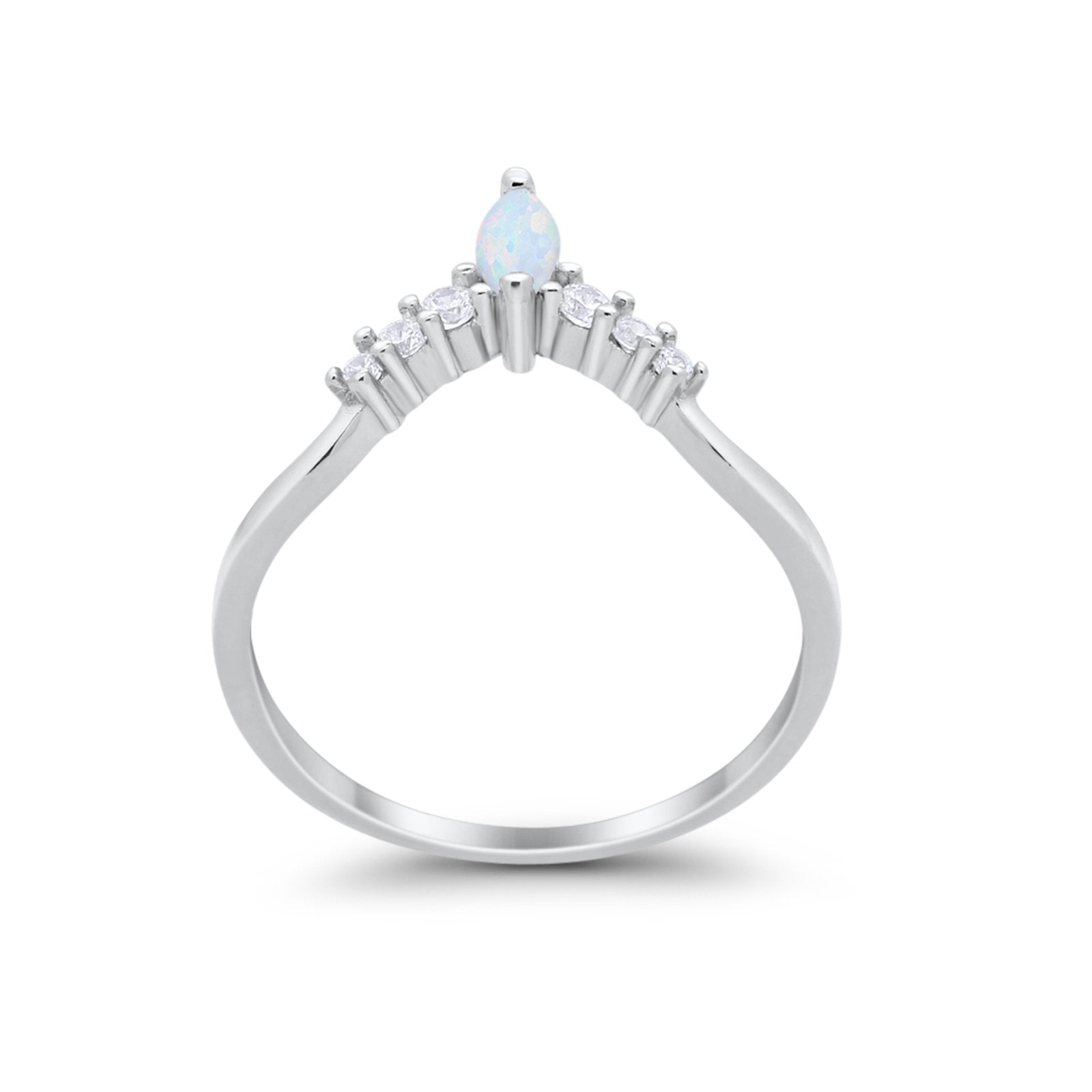 Art Deco Wedding Ring Chevron Midi Band Marquise Lab Created White Opal 925 Sterling Silver