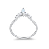 Art Deco Wedding Ring Chevron Midi Band Marquise Lab Created White Opal 925 Sterling Silver