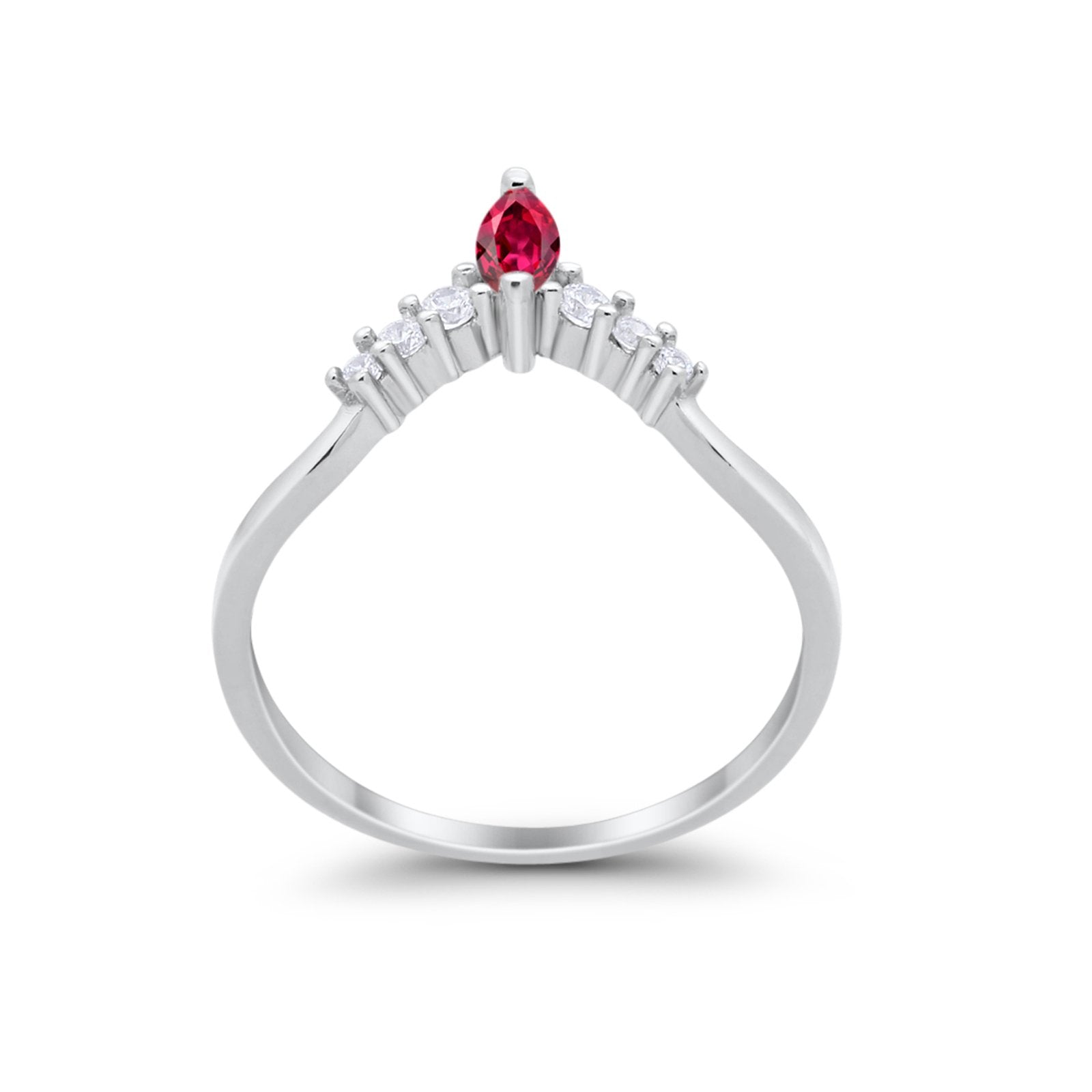 Art Deco Wedding Ring Chevron Midi Band Marquise Simulated Ruby CZ 925 Sterling Silver