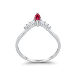 Art Deco Wedding Ring Chevron Midi Band Marquise Simulated Ruby CZ 925 Sterling Silver