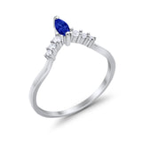 Art Deco Wedding Ring Chevron Midi Band Marquise Simulated Blue Sapphire CZ 925 Sterling Silver