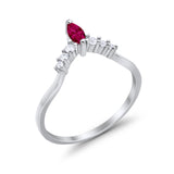 Art Deco Wedding Ring Chevron Midi Band Marquise Simulated Ruby CZ 925 Sterling Silver