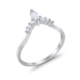 Art Deco Wedding Ring Chevron Midi Band Marquise Simulated Cubic Zirconia 925 Sterling Silver