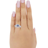 3 Piece Wedding Ring Bridal Set Round Simulated Rainbow CZ 925 Sterling Silver