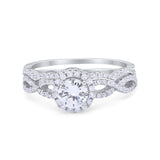 Two Piece Infinity Shank Simulated Cubic Zirconia 925 Sterling Silver Wedding Ring