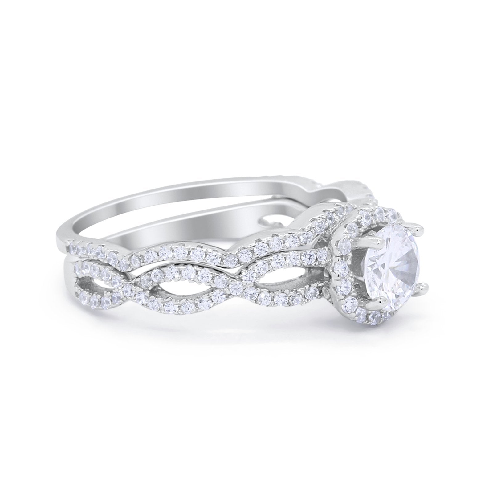 Two Piece Infinity Shank Simulated Cubic Zirconia 925 Sterling Silver Wedding Ring