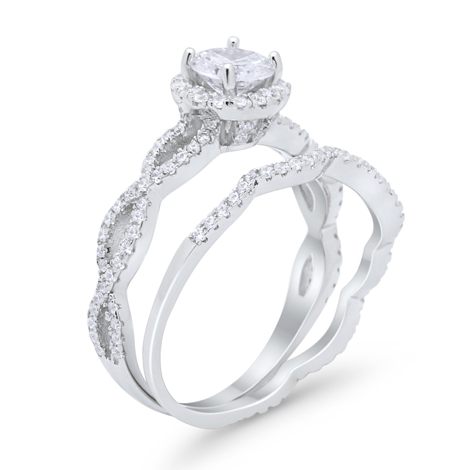 Two Piece Infinity Shank Simulated Cubic Zirconia 925 Sterling Silver Wedding Ring