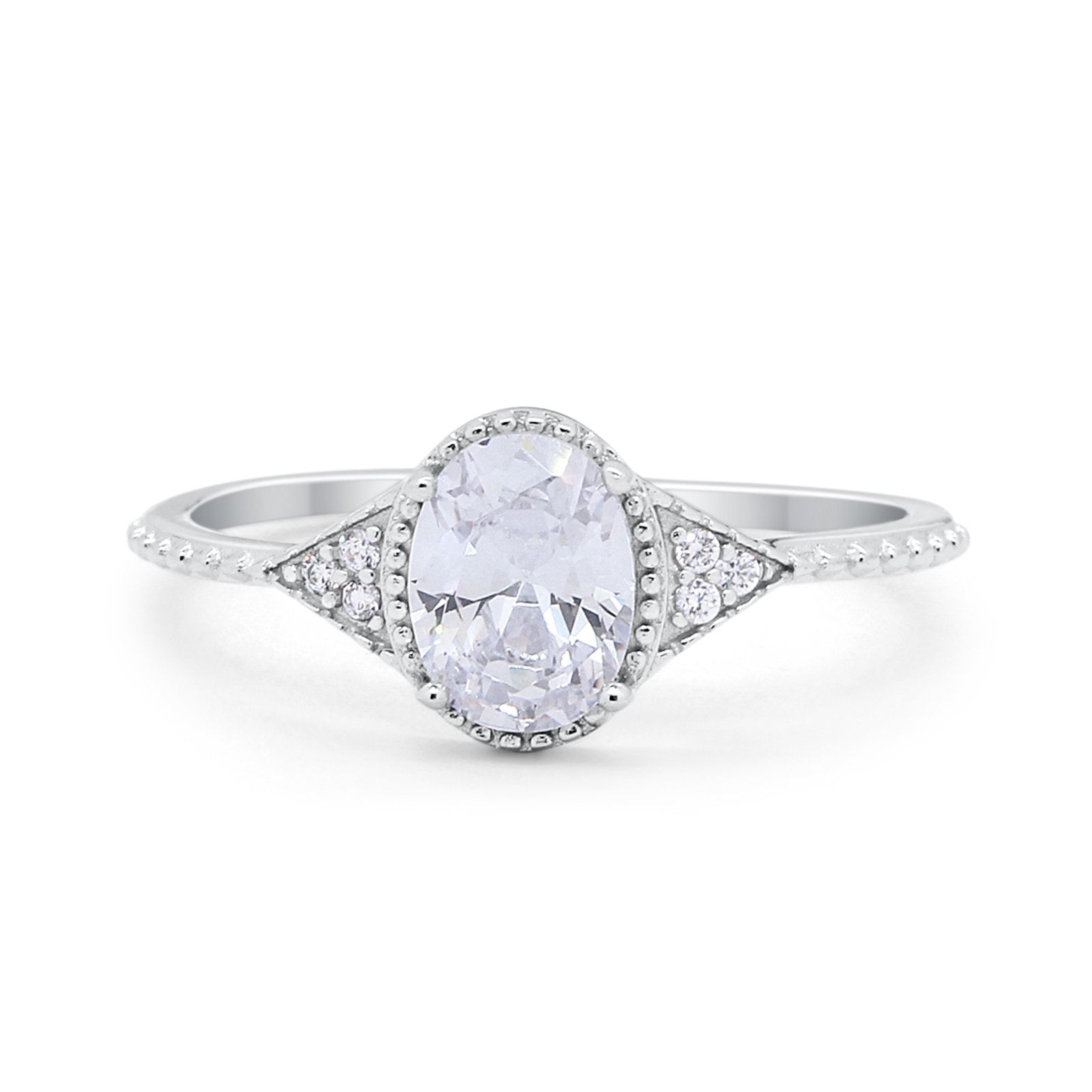Oval Art Deco Engagement Bridal Ring Simulated Cubic Zirconia 925 Sterling Silver