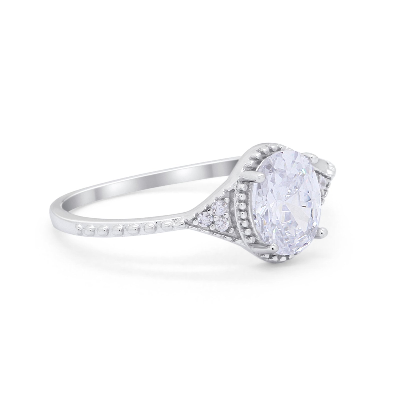 Oval Art Deco Engagement Bridal Ring Simulated Cubic Zirconia 925 Sterling Silver