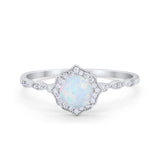 Petite Dainty Wedding Ring Round Lab Created White Opal 925 Sterling Silver