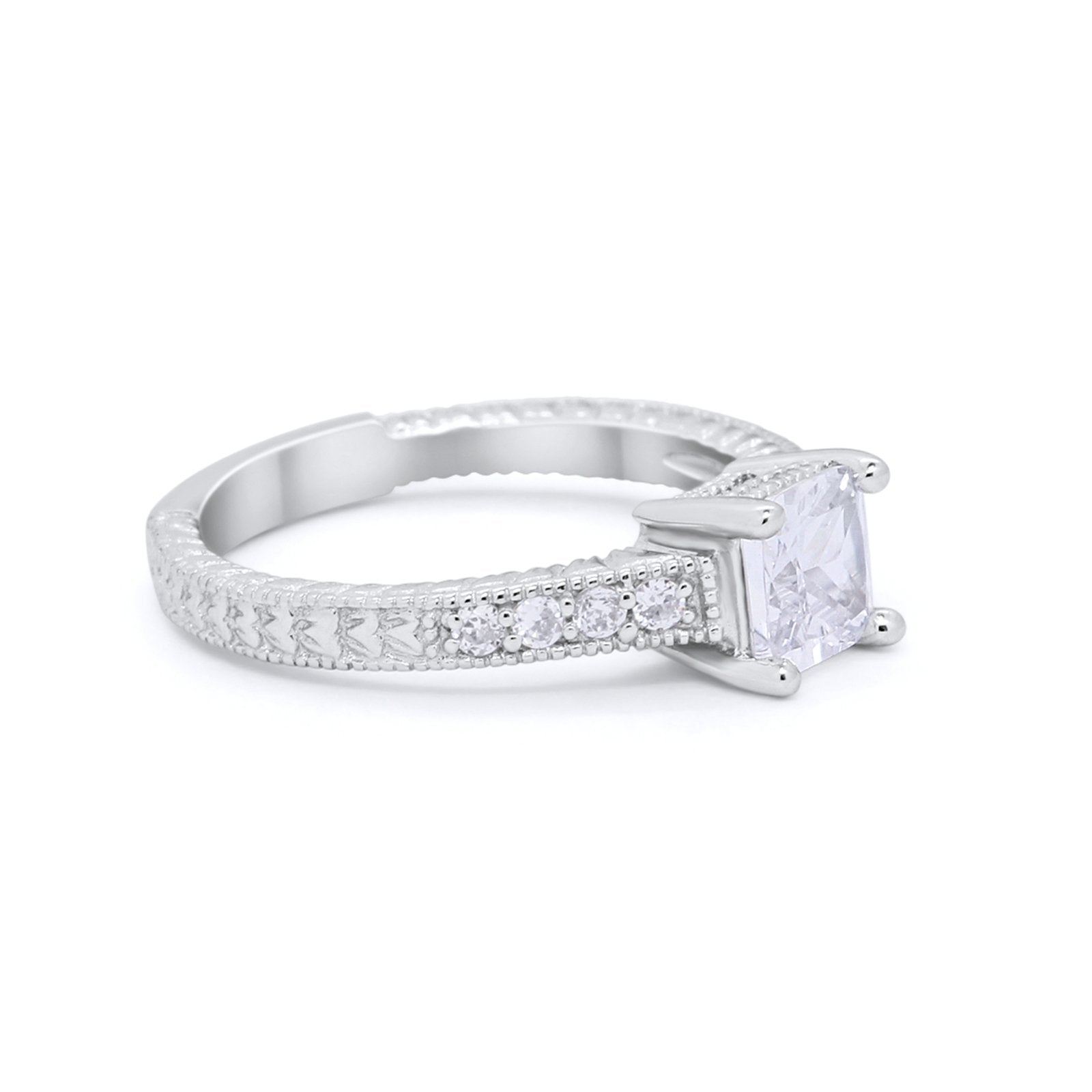 Art Deco Wedding Ring Cushion Simulated Cubic Zirconia 925 Sterling Silver