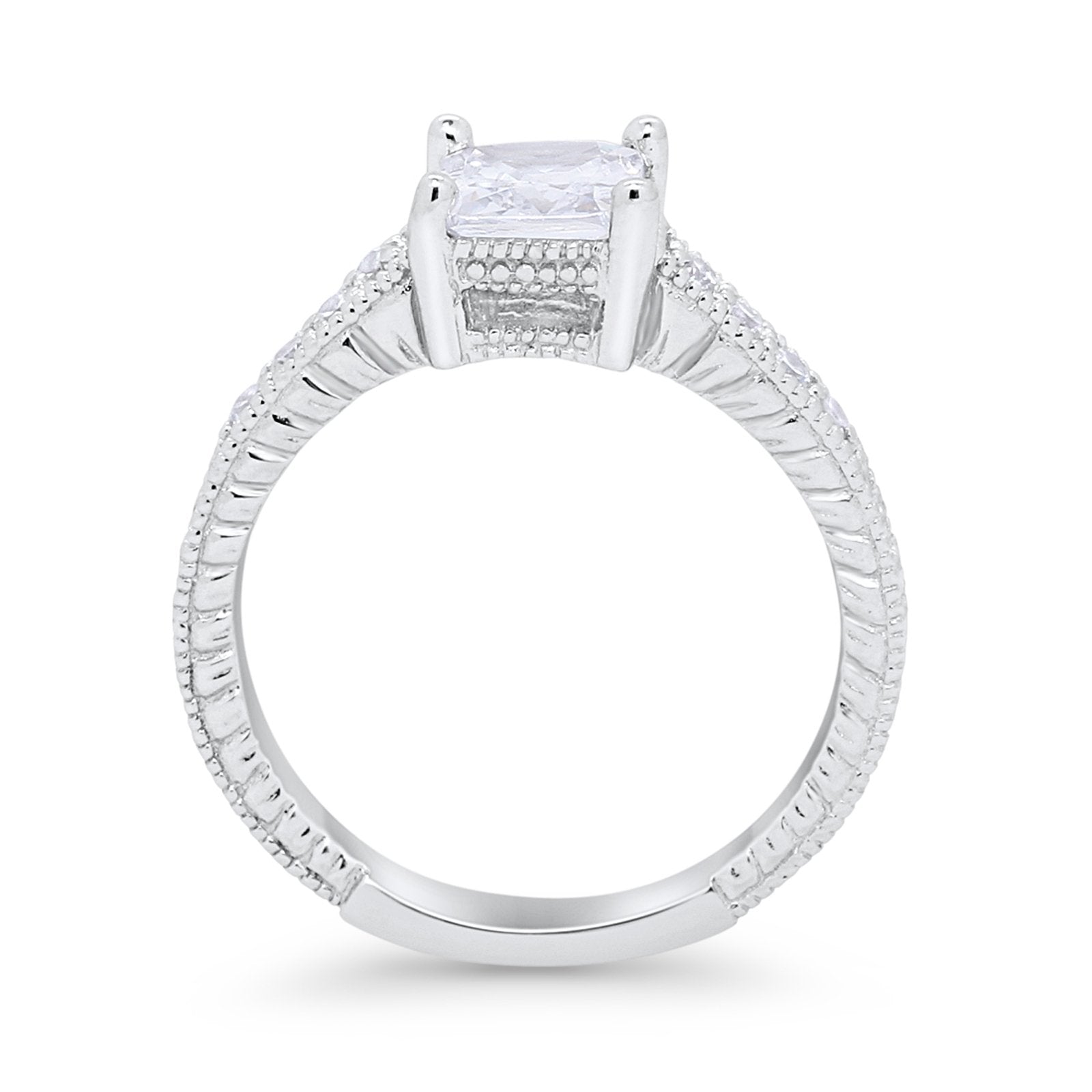 Art Deco Wedding Ring Cushion Simulated Cubic Zirconia 925 Sterling Silver