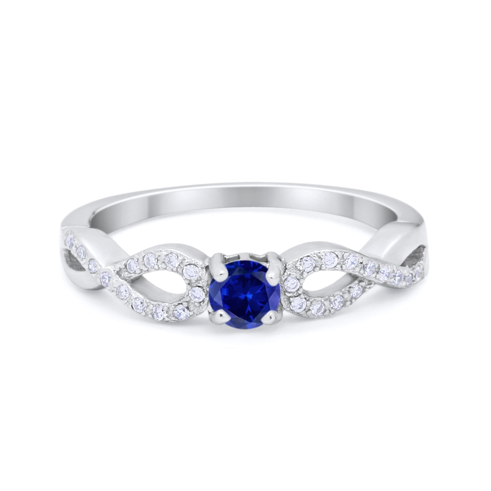 Petite Dainty Infinity Shank Ring Simulated Blue Sapphire CZ 925 Sterling Silver