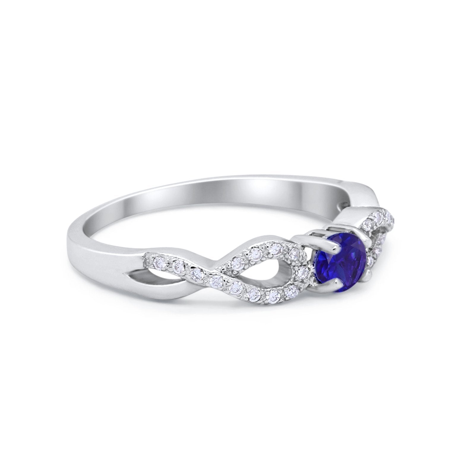 Petite Dainty Infinity Shank Ring Simulated Blue Sapphire CZ 925 Sterling Silver