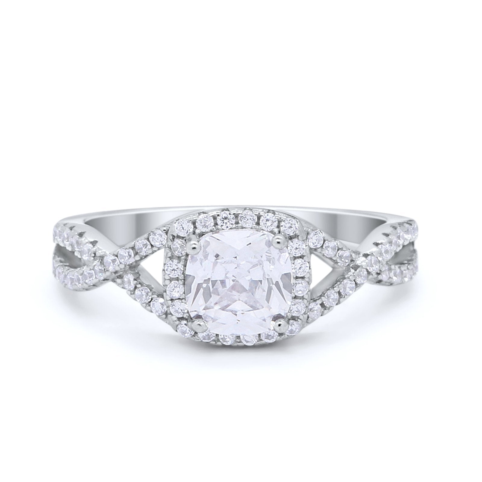 Halo Cushion Infinity Shank Wedding Ring Simulated Cubic Zirconia 925 Sterling Silver