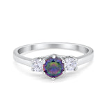 Three Stone Round Wedding Ring Simulated Rainbow CZ 925 Sterling Silver