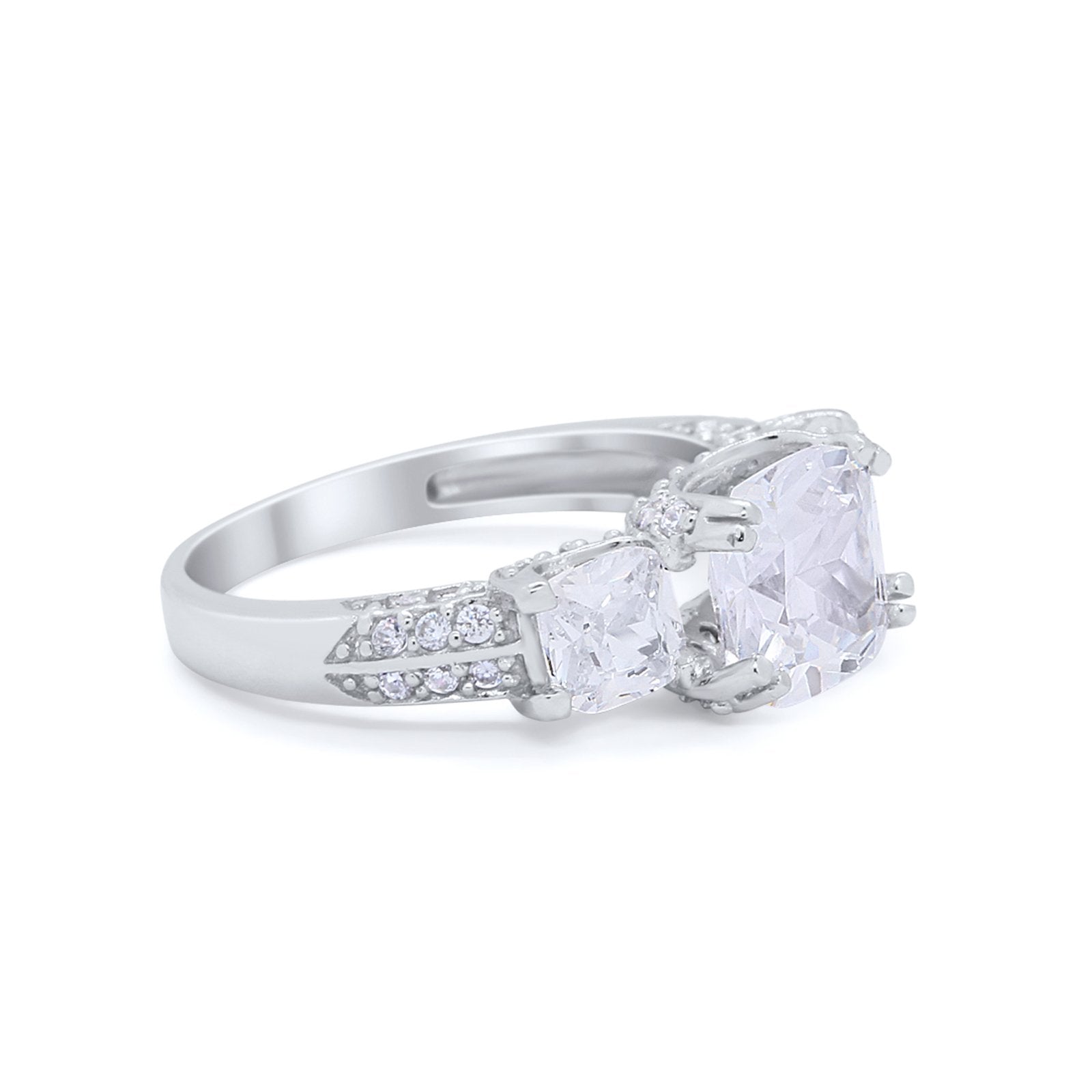 Three Stone Cushion Wedding Ring Simulated Cubic Zirconia 925 Sterling Silver