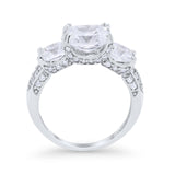 Three Stone Cushion Wedding Ring Simulated Cubic Zirconia 925 Sterling Silver