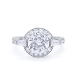 Art Deco Round Wedding Ring Simulated Cubic Zirconia 925 Sterling Silver