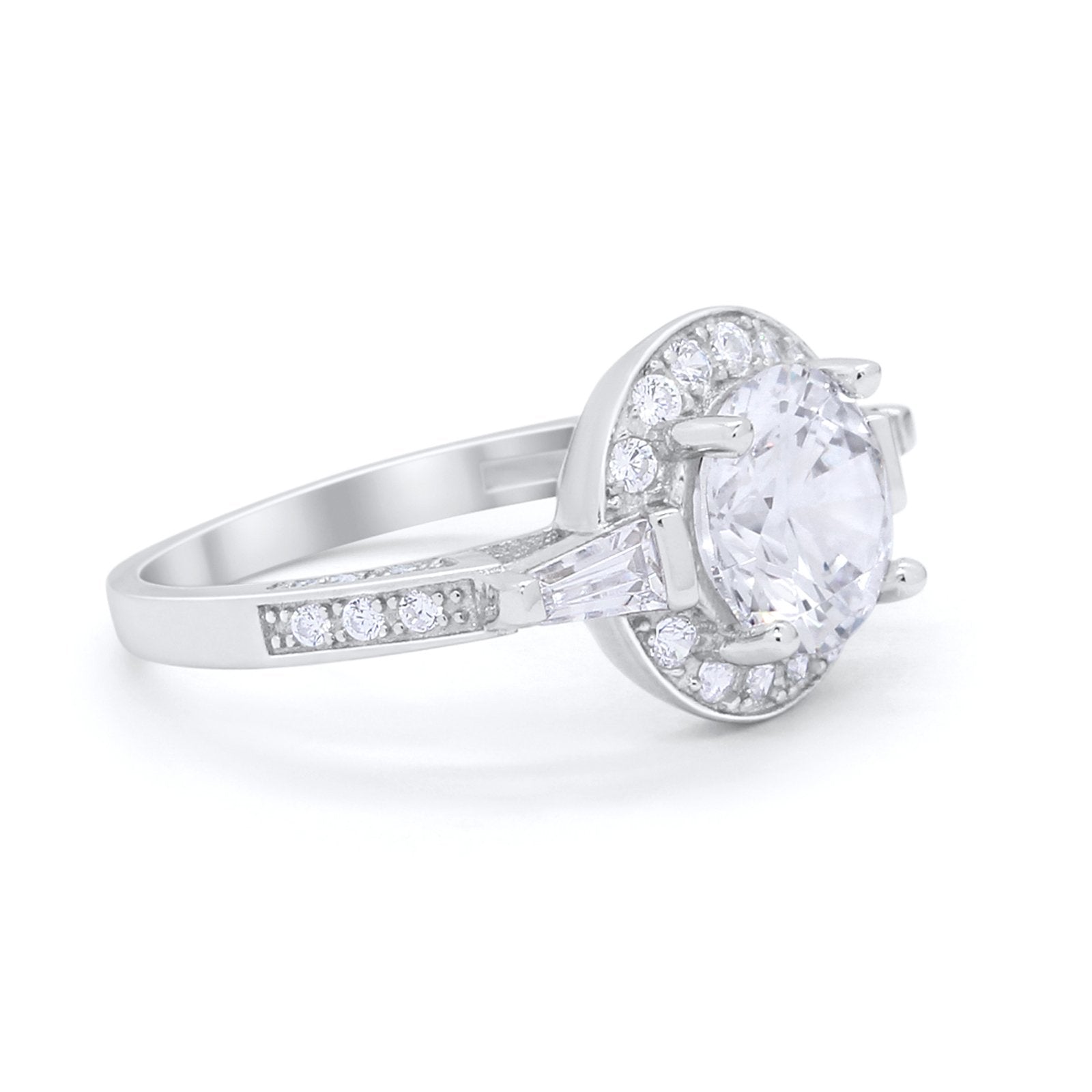 Art Deco Round Wedding Ring Simulated Cubic Zirconia 925 Sterling Silver