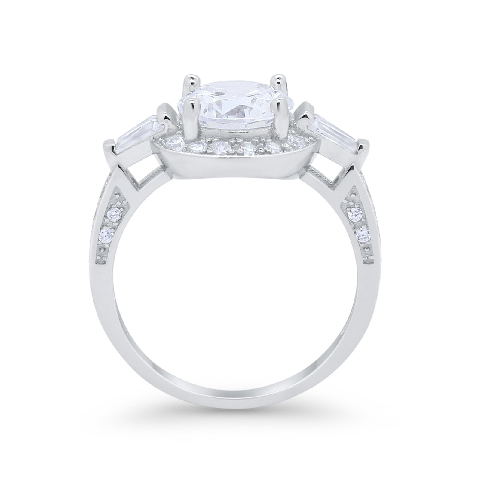 Art Deco Round Wedding Ring Simulated Cubic Zirconia 925 Sterling Silver