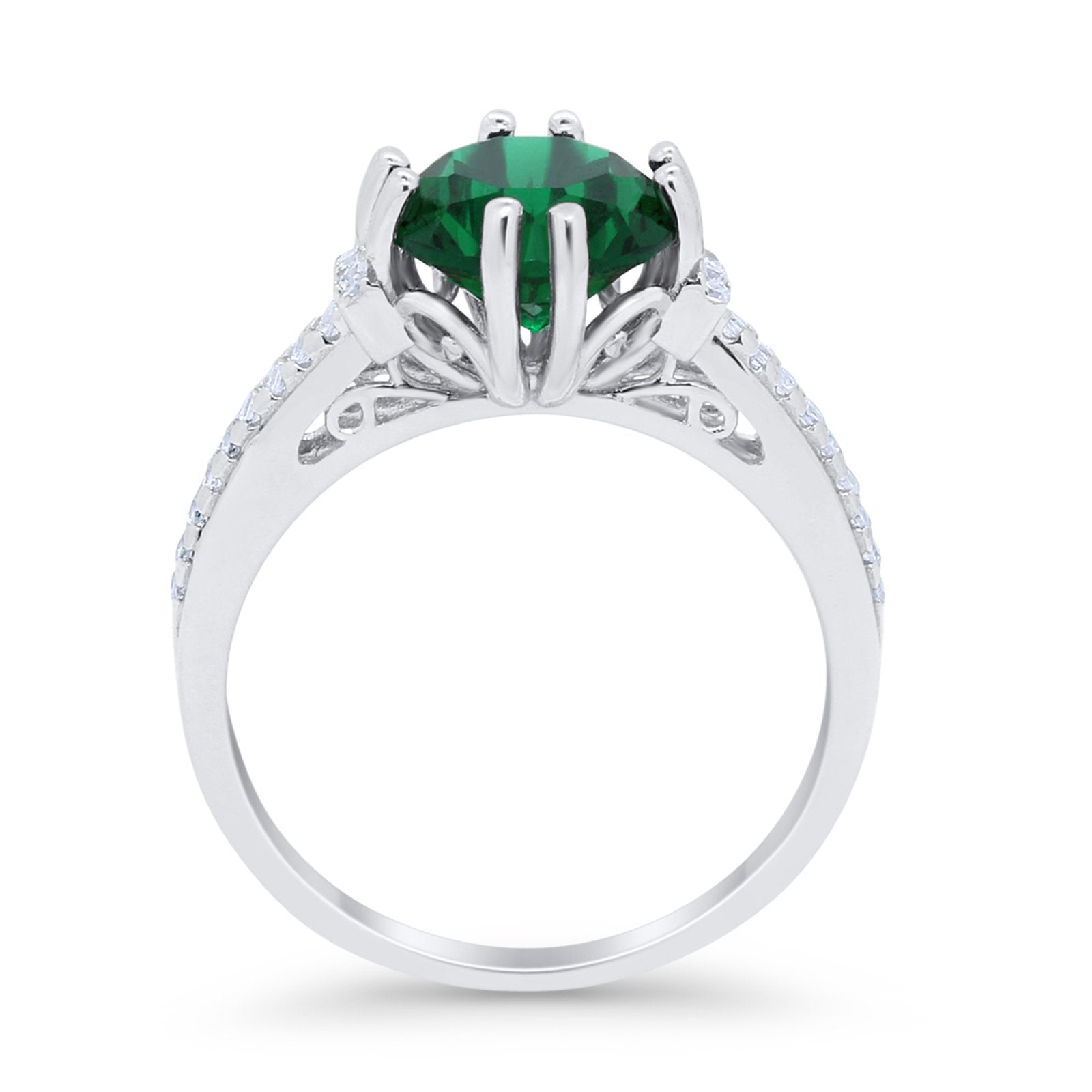 Solitaire Accent Wedding Ring Round Simulated Green Emerald CZ 925 Sterling Silver