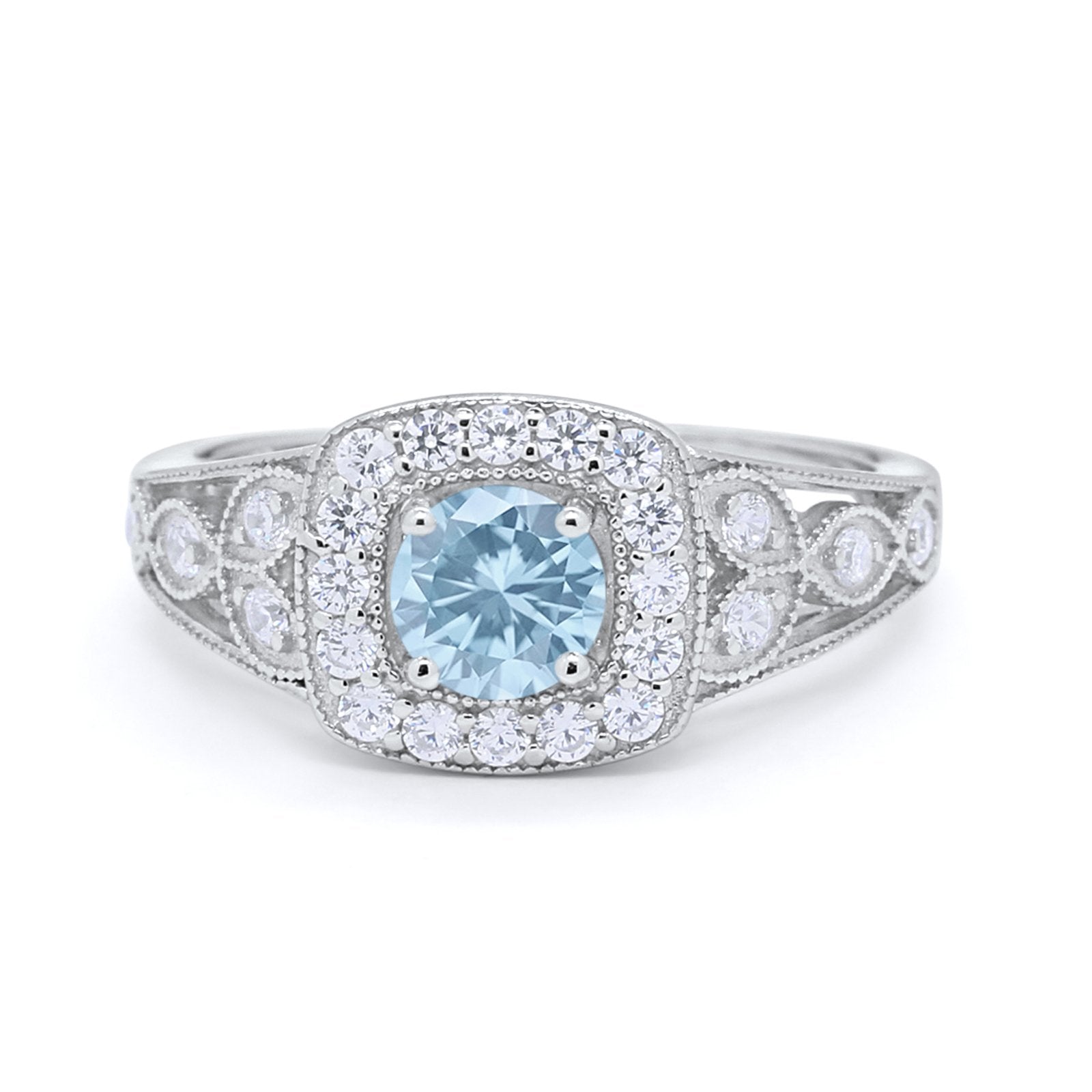 Bezel Solitaire Fashion Ring Simulated Aquamarine CZ 925 Sterling Silver